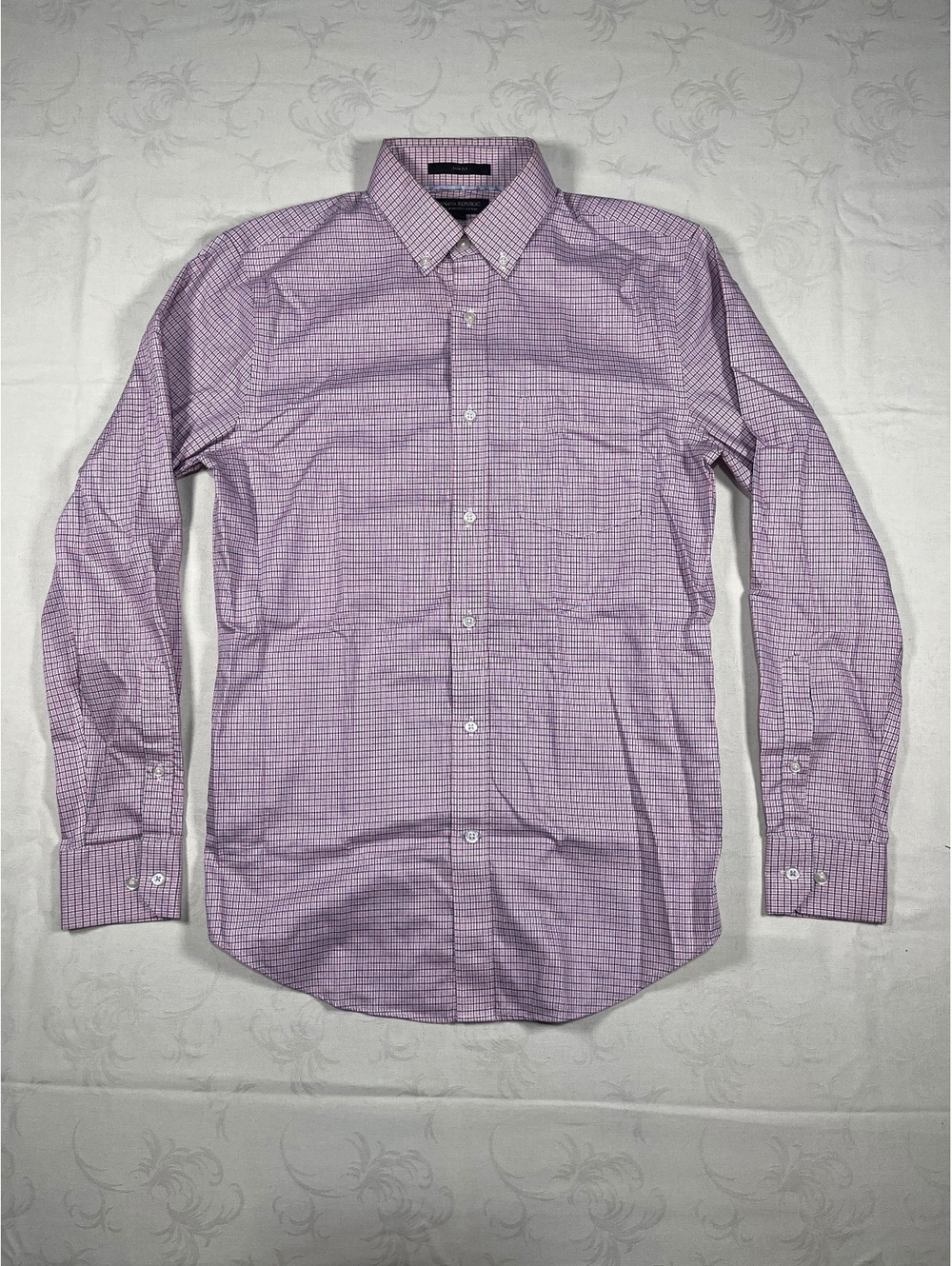 Mens Banana Republic Slim Fit Dress Shirt Pink Blue Plaid 100% Cotton Size Small